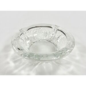 Vintage KIG Indonesia Clear Glass Ashtray Rose Pattern 4 Slot Round Cigar Dish